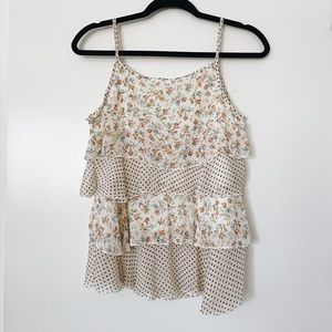 Floral & polka dot ruffles tank